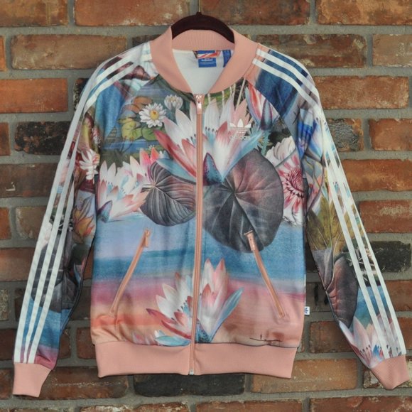 ADIDAS Originals Trefoil LOGO Floral Water Lily Curso D’agua Track Jacket XS - Picture 2 of 4